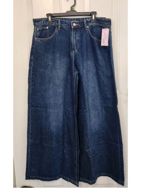 Wild Fable Blue Mid-Rise Ultra Wide Leg Rigid Denim Jeans Size 16